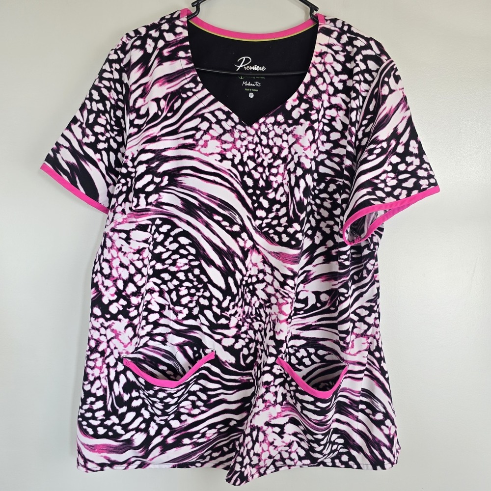 HEALING HANDS Women Top Premiere Stretch Colored Sz. 2X Floral Pockets.A84